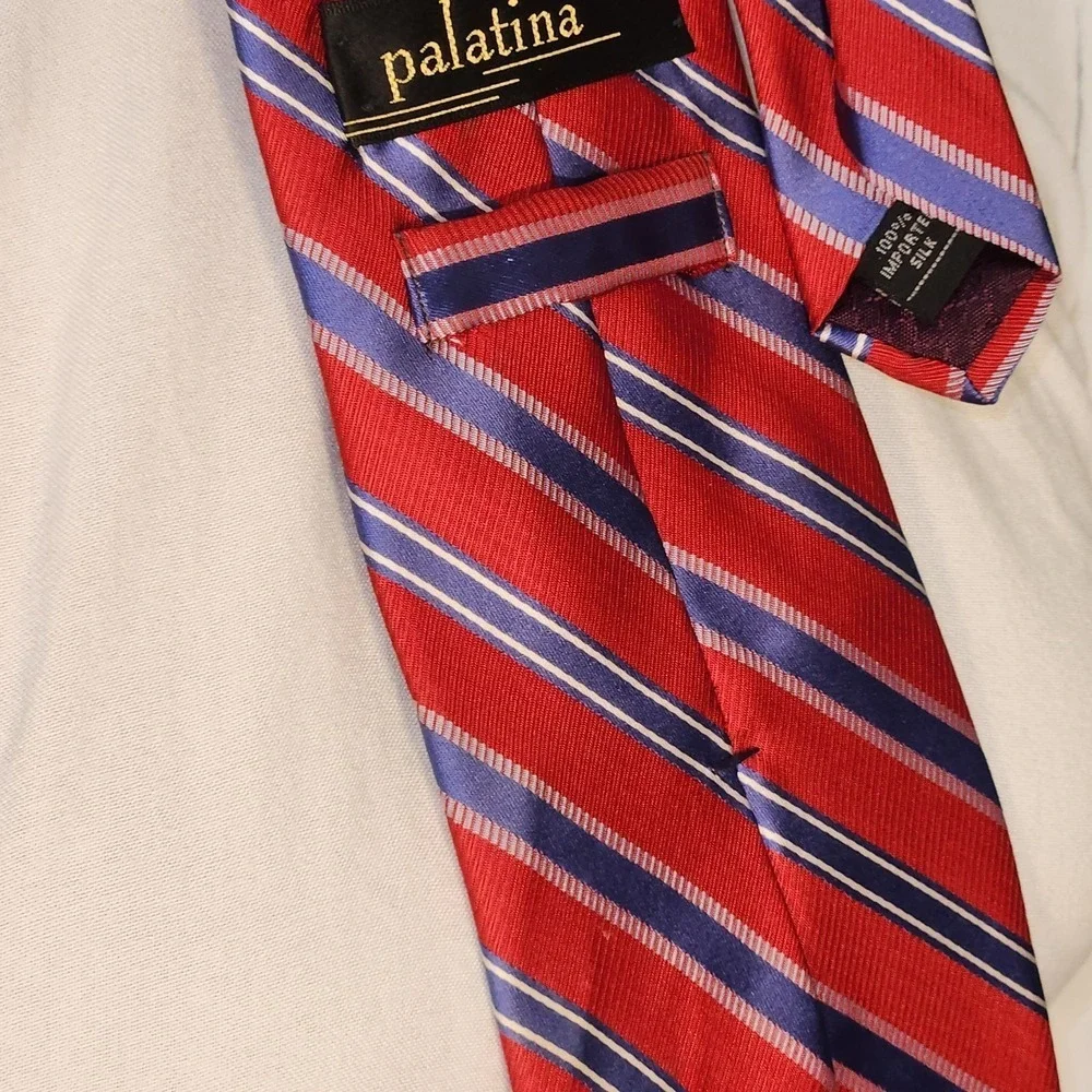 OS Neck Tie Red White Blue Striped Silk Excellent